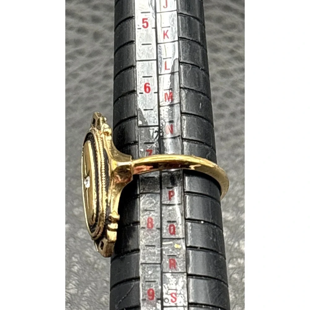 VTG Avon Kensington Art Deco Style Black Enamel Crystal Star Ring Gold Tone Sz 7
